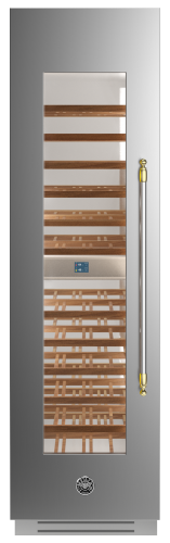 Adega em inox Bertazzoni Heritage HER WC605BLX2T para 80 garrafas e abertura de porta para a esquerda.
