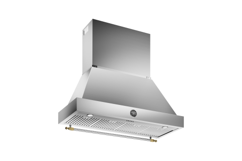 Coifa de parede Bertazzoni Heritage K48HERTX + KC48HERTX de 122 cm em inox e dourado.