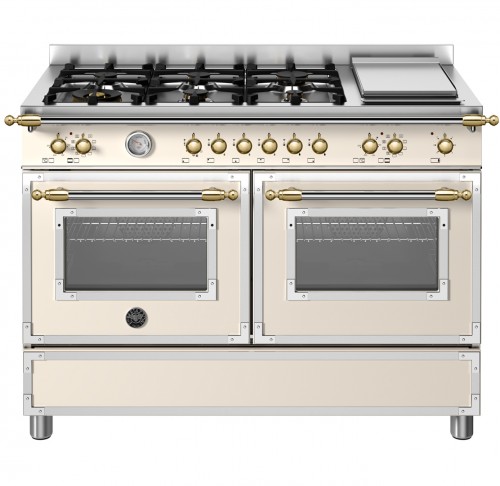 Fogão Bertazzoni Heritage HER126 G2EAVGT na cor marfim e dourado.