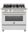 Fogão Bertazzoni Heritage HER96 L1EXGT em inox e dourado.