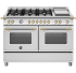 Fogão Bertazzoni Heritage HER126 G2EXGT na cor inox e dourado.